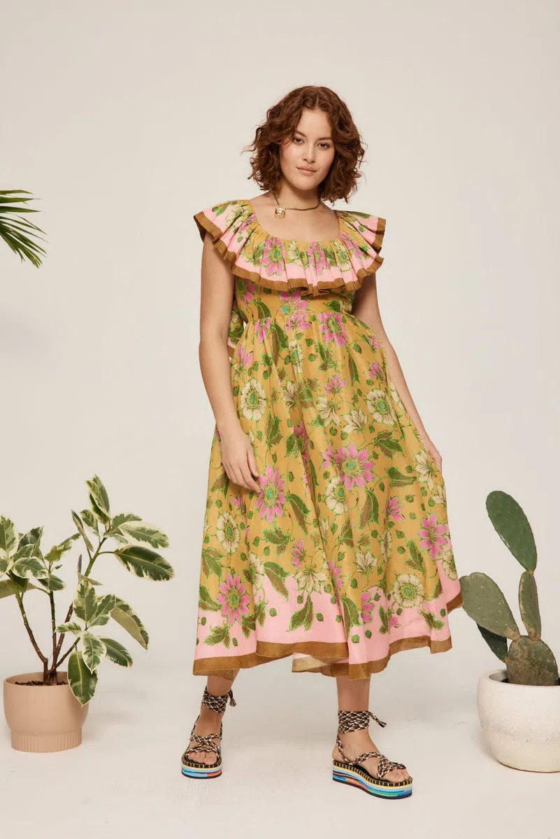 Alemais - Winnie Ruffle Neck Midi Dress Print - Size 12 - Image 4