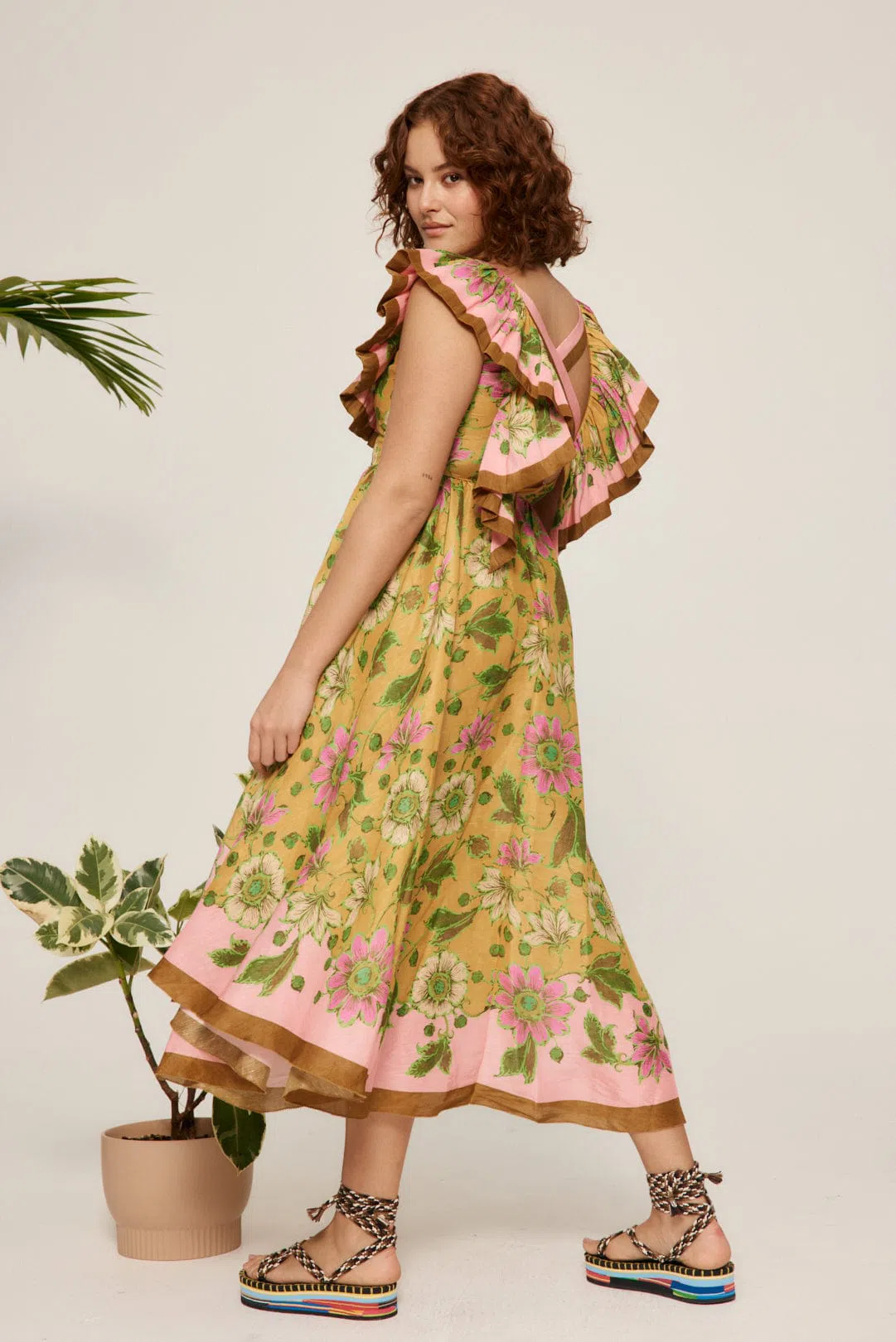 Alemais - Winnie Ruffle Neck Midi Dress Print - Size 12 - Image 5