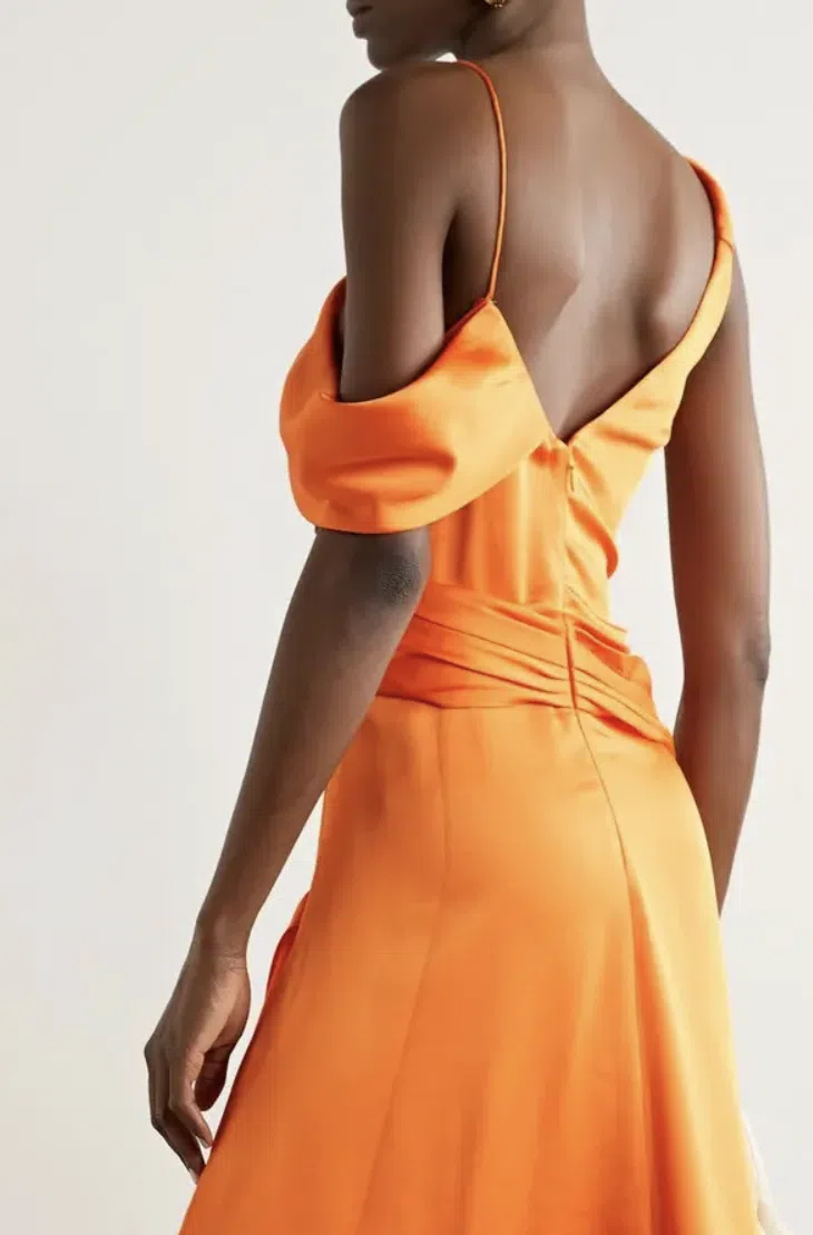 Jonathan Simkhai Asymmetric Draped Satin Midi Dress Orange Size 0 - Image 3