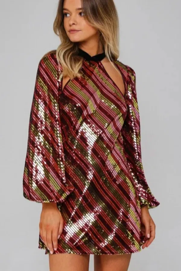 Rixo Harriet Sequin Mini Dress Metallic Size XS - Image 3