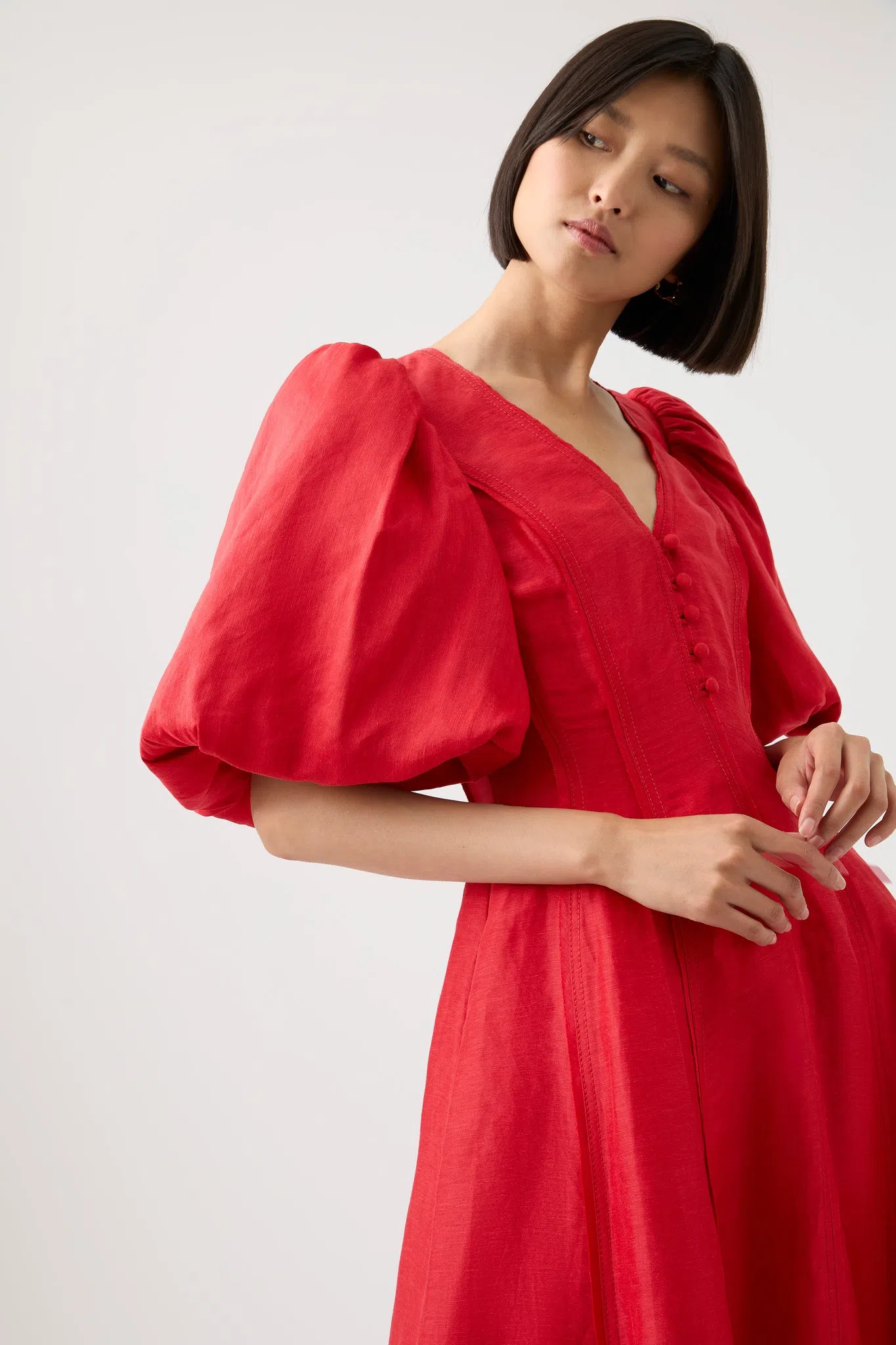 Aje Dusk Puff Sleeve Midi Dress Scarlet Red Size 8 - Image 2