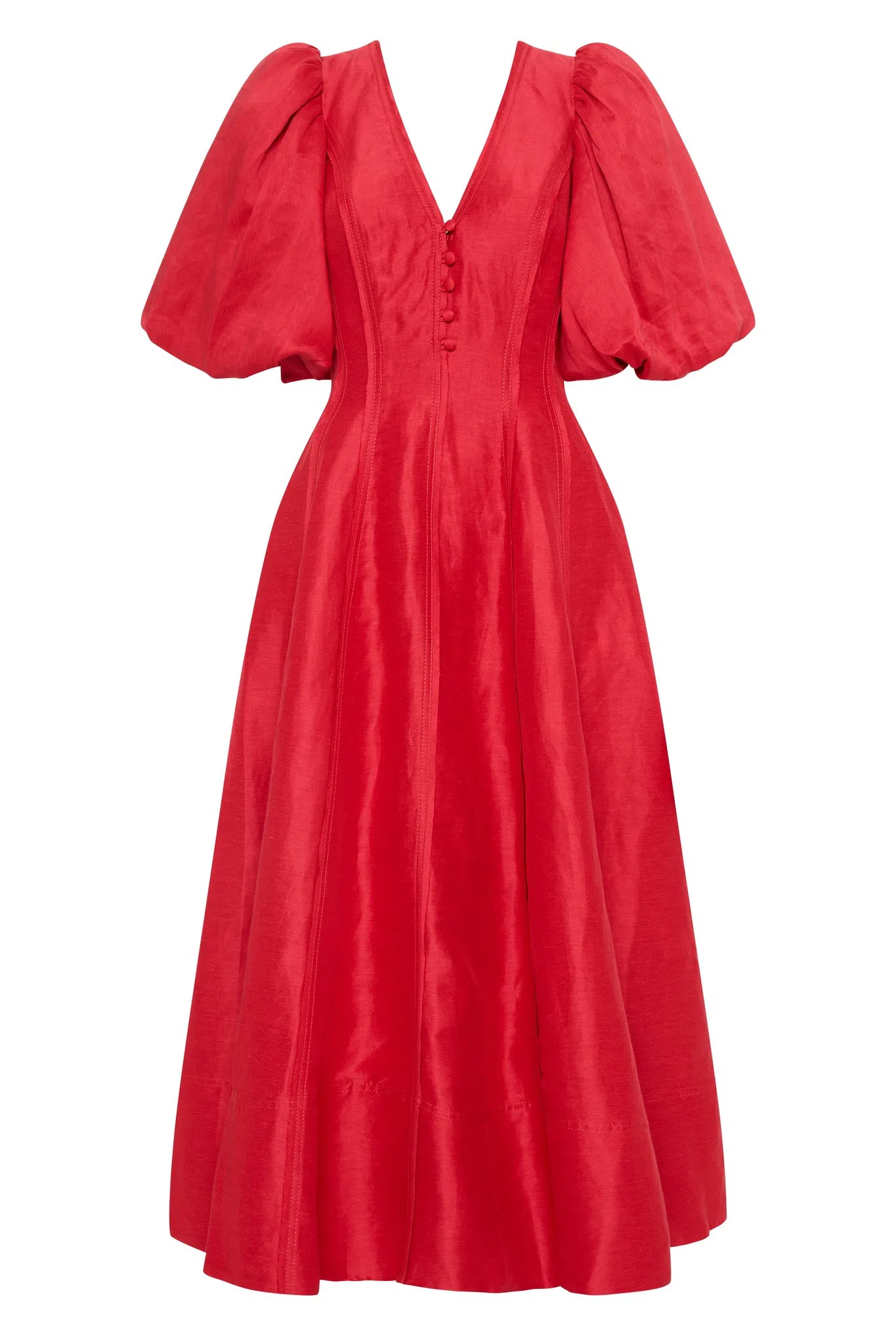 Aje Dusk Puff Sleeve Midi Dress Scarlet Red Size 8 - Image 4
