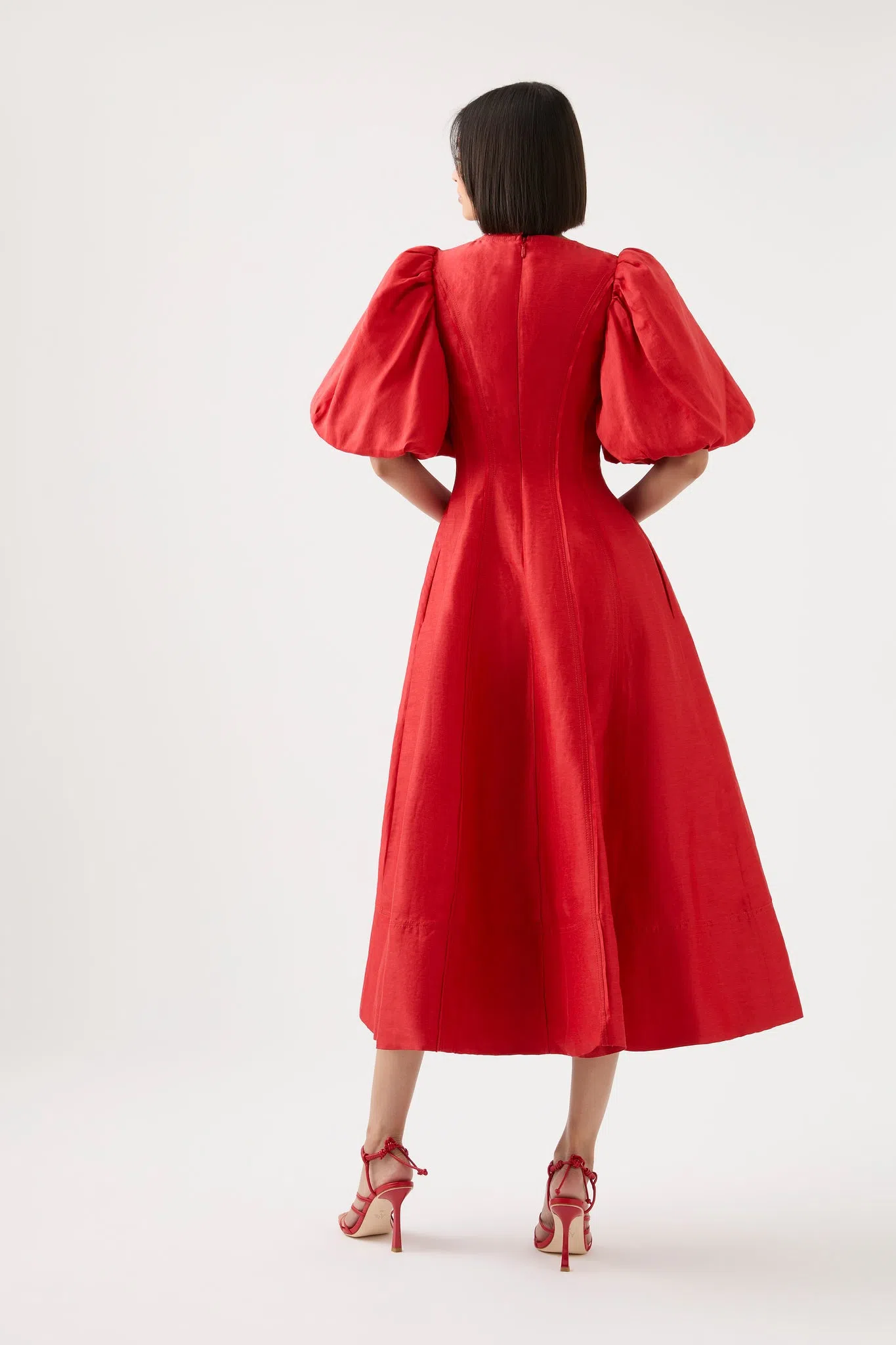 Aje Dusk Puff Sleeve Midi Dress Scarlet Red Size 8 - Image 3