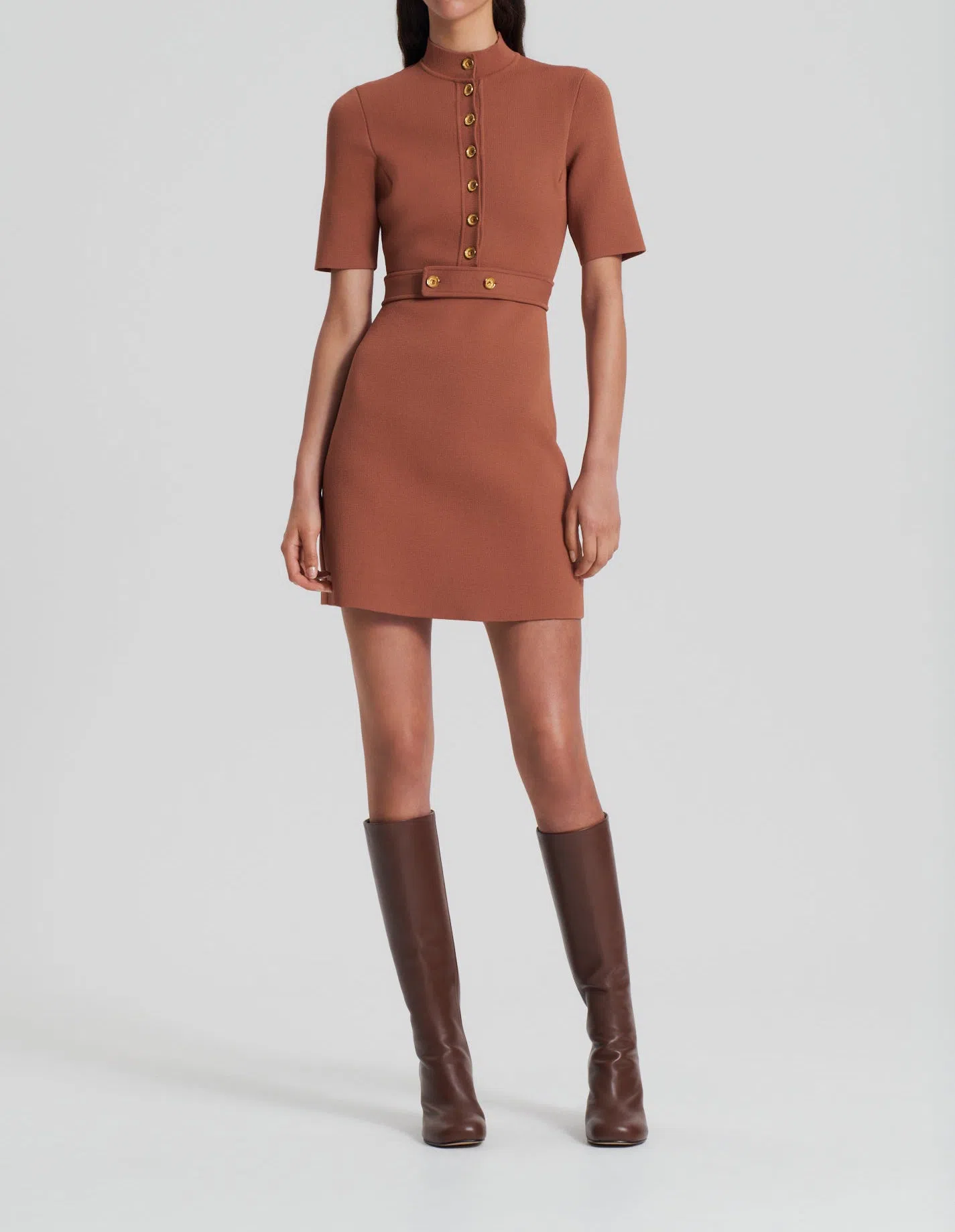 Scanlan Theodore Crepe Knit Mini Button Dress Brown Size XS / Au 6 - Image 1