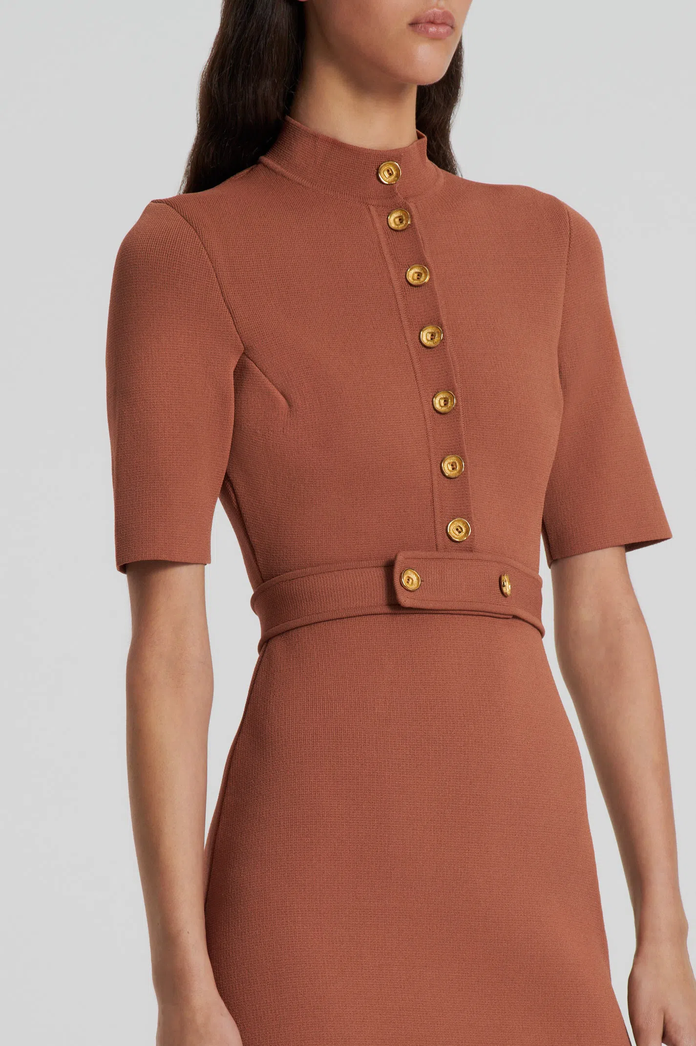 Scanlan Theodore Crepe Knit Mini Button Dress Brown Size XS / Au 6 - Image 2