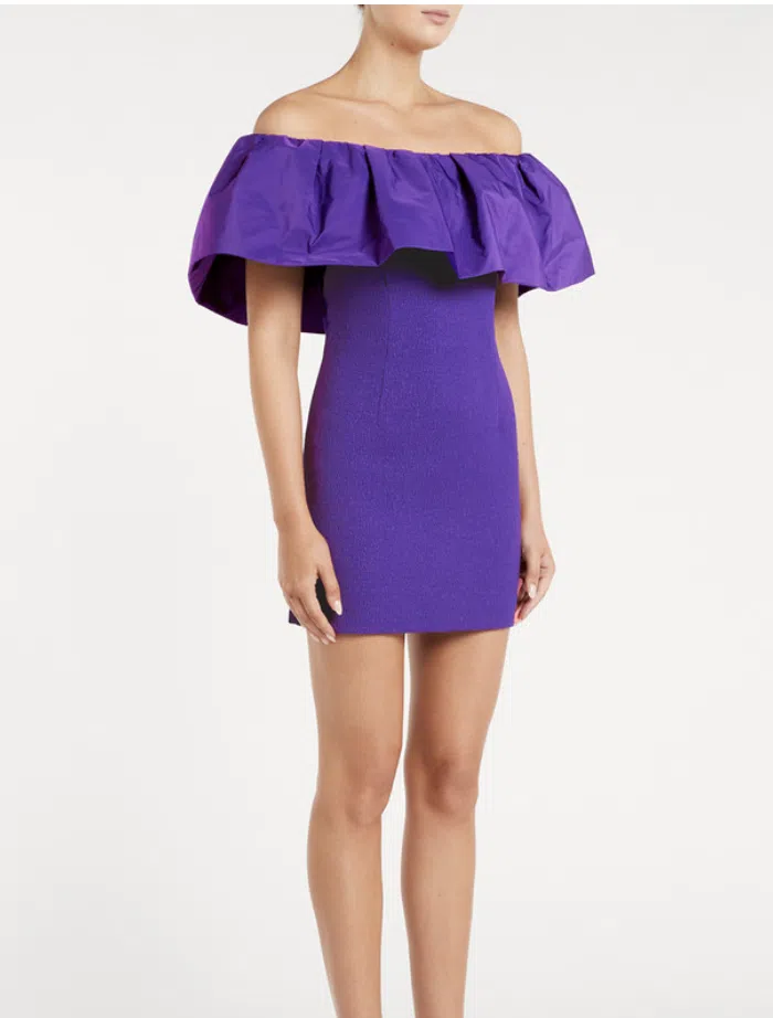 Rebecca Vallance Rumi Off Shoulder Mini Dress Purple Size AU 10 - Image 8