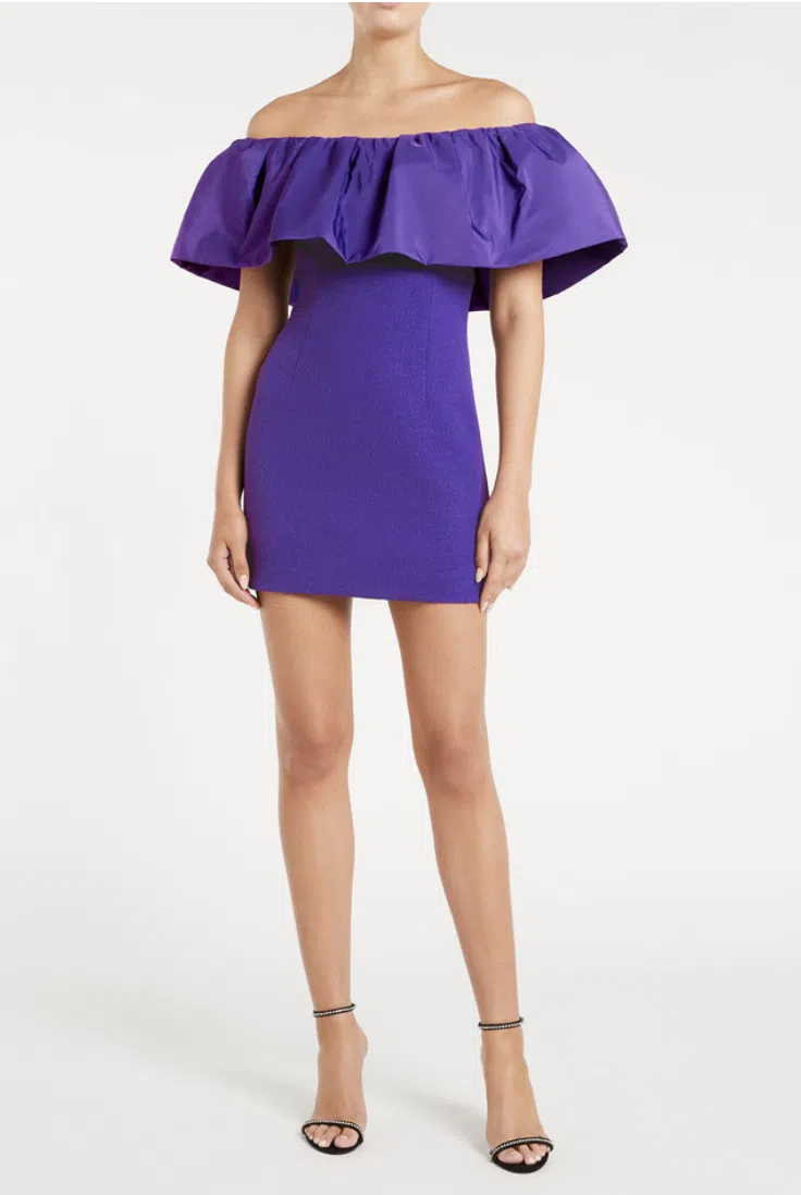 Rebecca Vallance Rumi Off Shoulder Mini Dress Purple Size AU 10 - Image 6