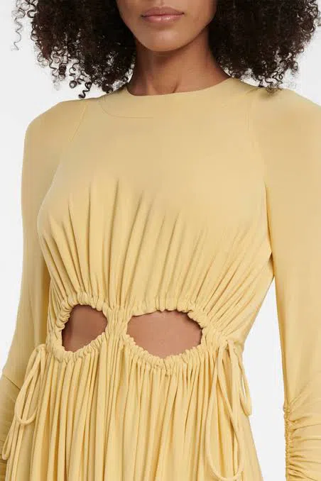 Victoria Beckham Cutout Ruched Maxi Dress Yellow Size 10 - Image 2