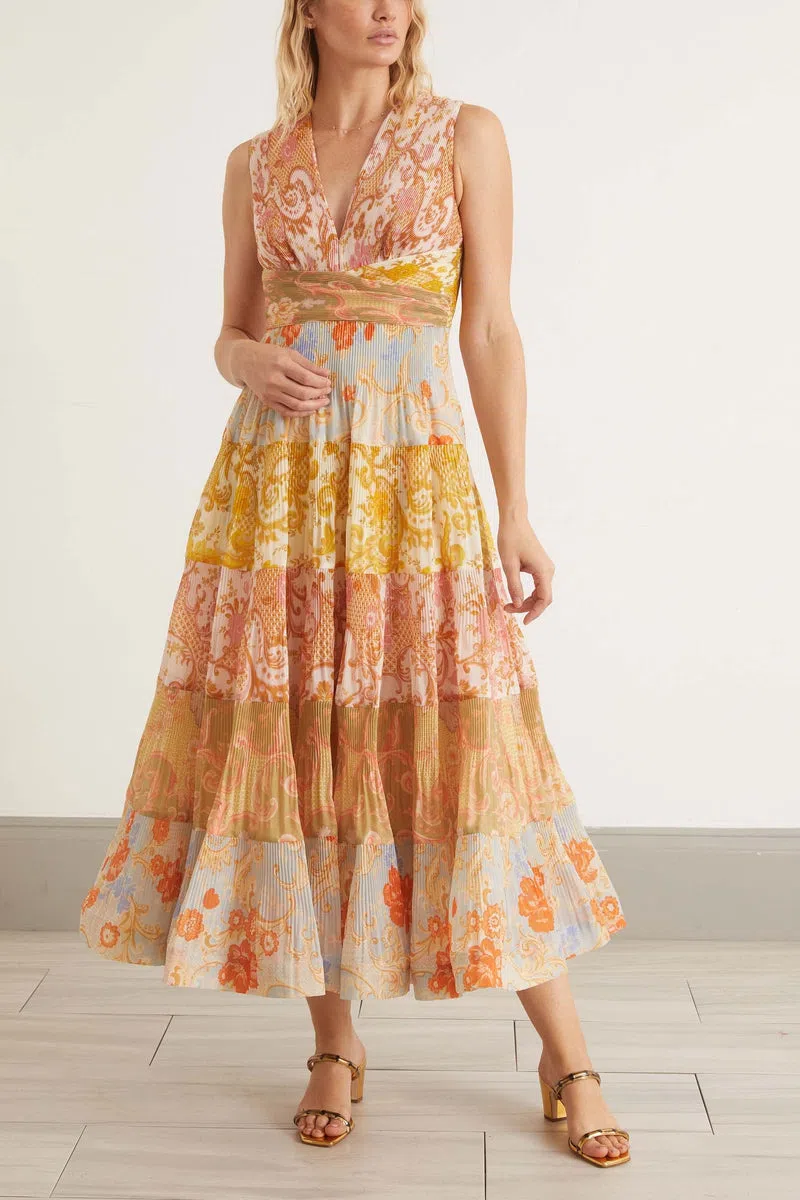 Zimmermann Postcard Pleated Midi Dress Print Size 3/Au 14  - Image 1