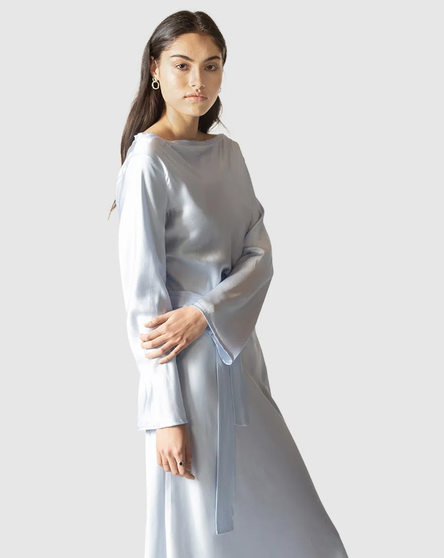 Ginia RTW Ella Silk Satin Dress Blue Size AU 8 - Image 4