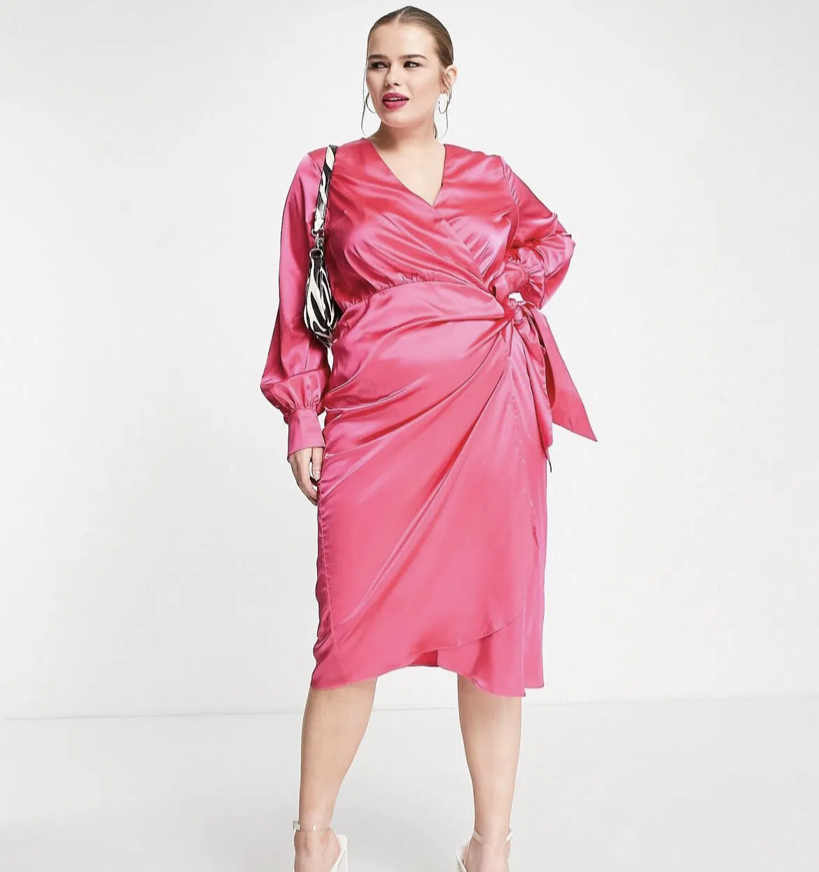 Never Fully Dressed Plus Satin Wrap Midi Dress Pink Size 22 - Image 1