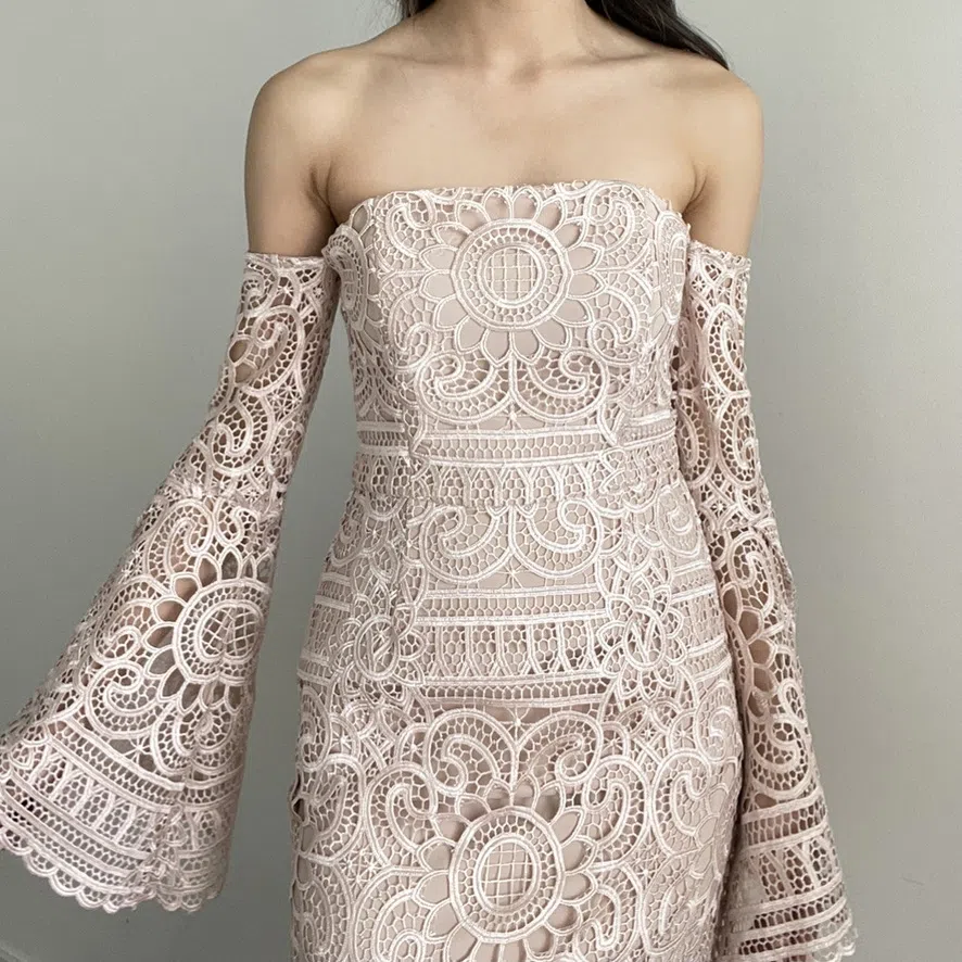 Nicholas Eva Geo Floral Lace Strapless Dress Antique Pink Size 0 / Au 6 - Image 2