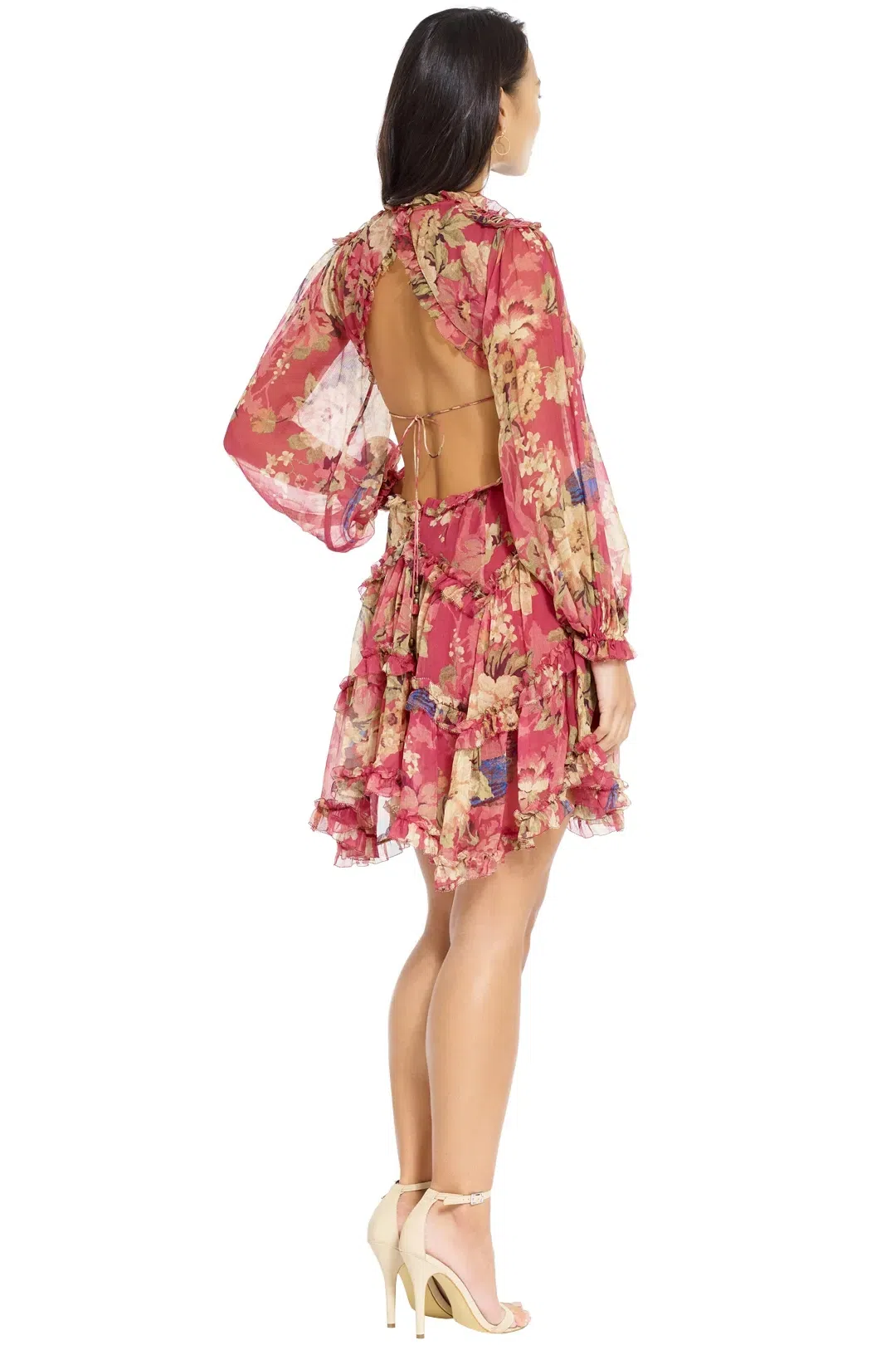 Zimmermann Melody Lace Up Short Dress Red Floral Size 2/ Au 12 - Image 3