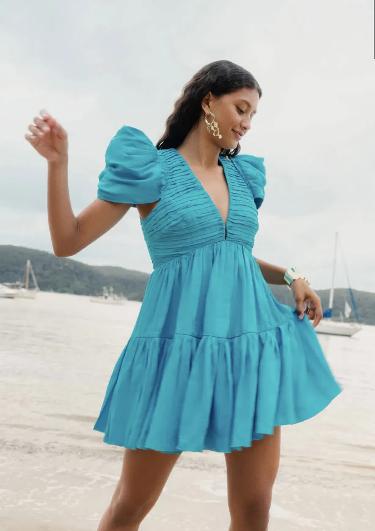 Aje Severine Tiered Mini Dress Sky Blue Size 8 - Image 2