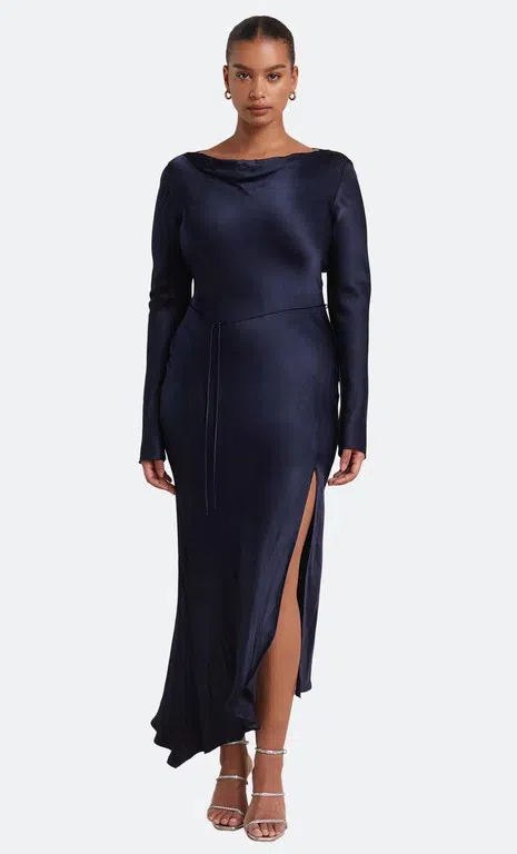 Bec & Bridge Moon Dance Long Sleeve Cowl Dress Navy Size AU 18  - Image 1