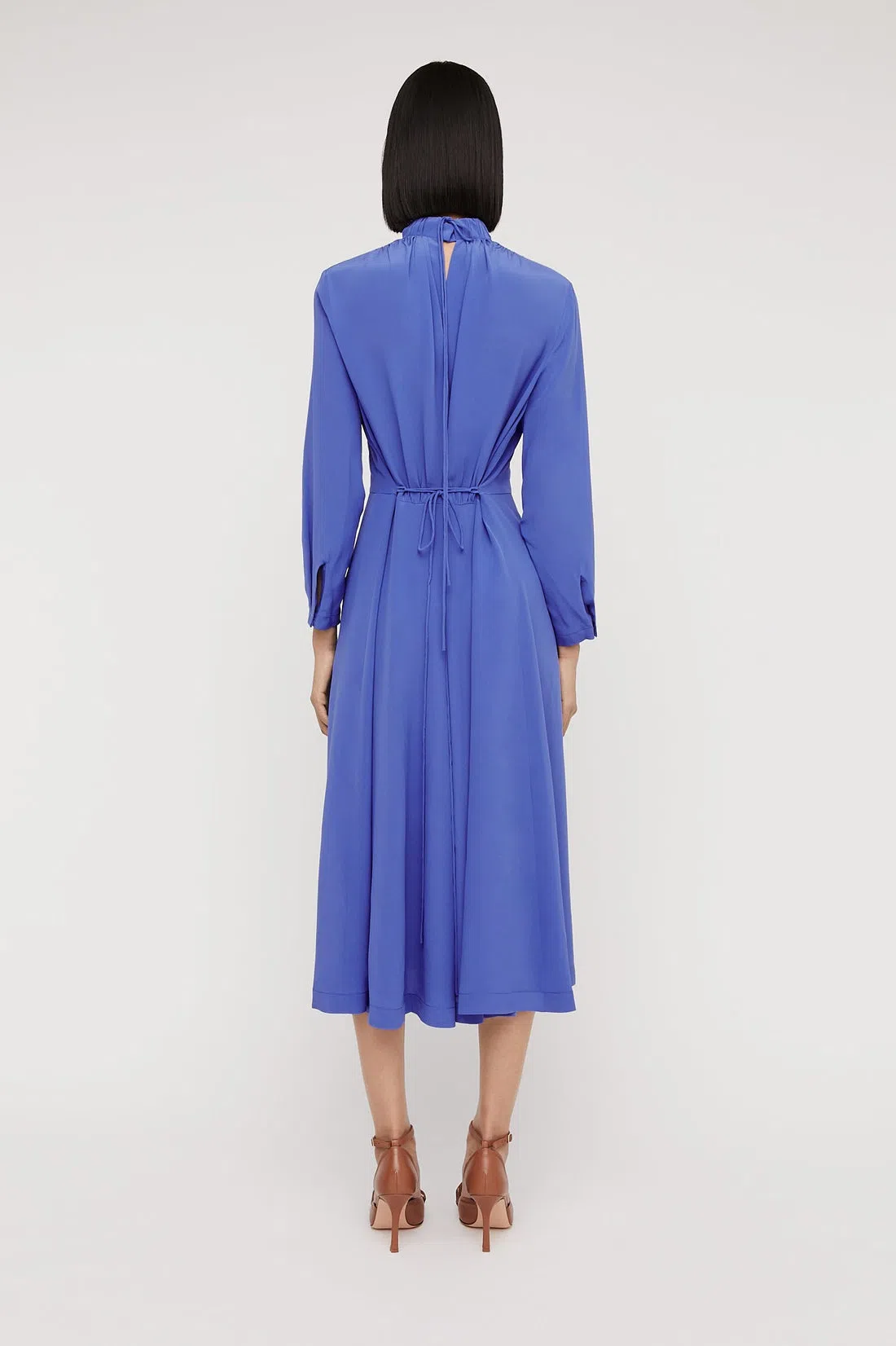 Scanlan Theodore Silk Gather Neck Dress Blue Size 8 - Image 2