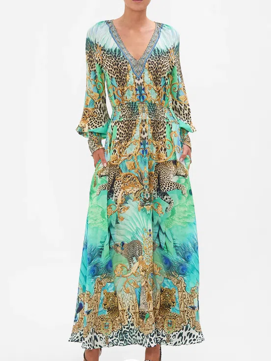 Camilla Dress With Shirred Waist and Cuff Multi Size XL / AU 16  - Image 1