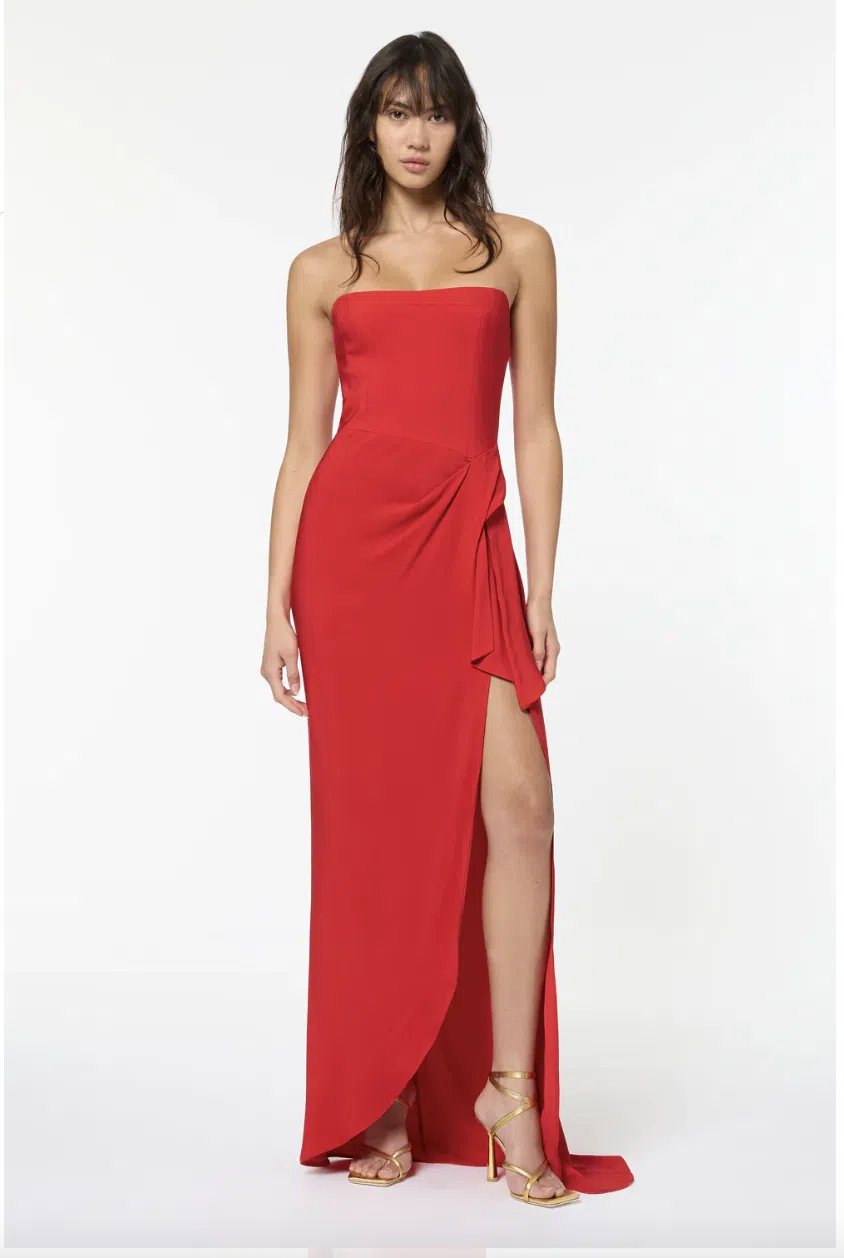 Manning Cartell Asymmetrical Games Strapless Gown Scarlet Size 8 / S - Image 1