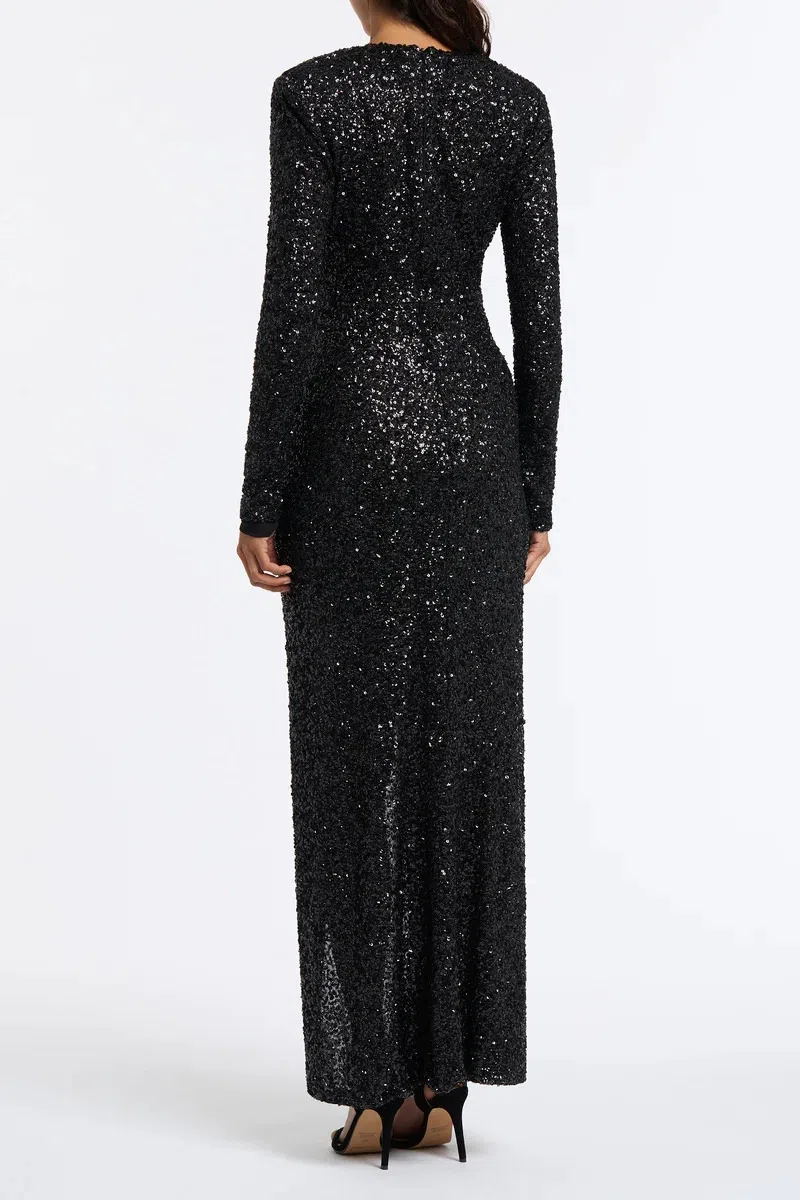 Carla Zampatti Black Sequin Plunge Gown Black Size AU 16 - Image 2