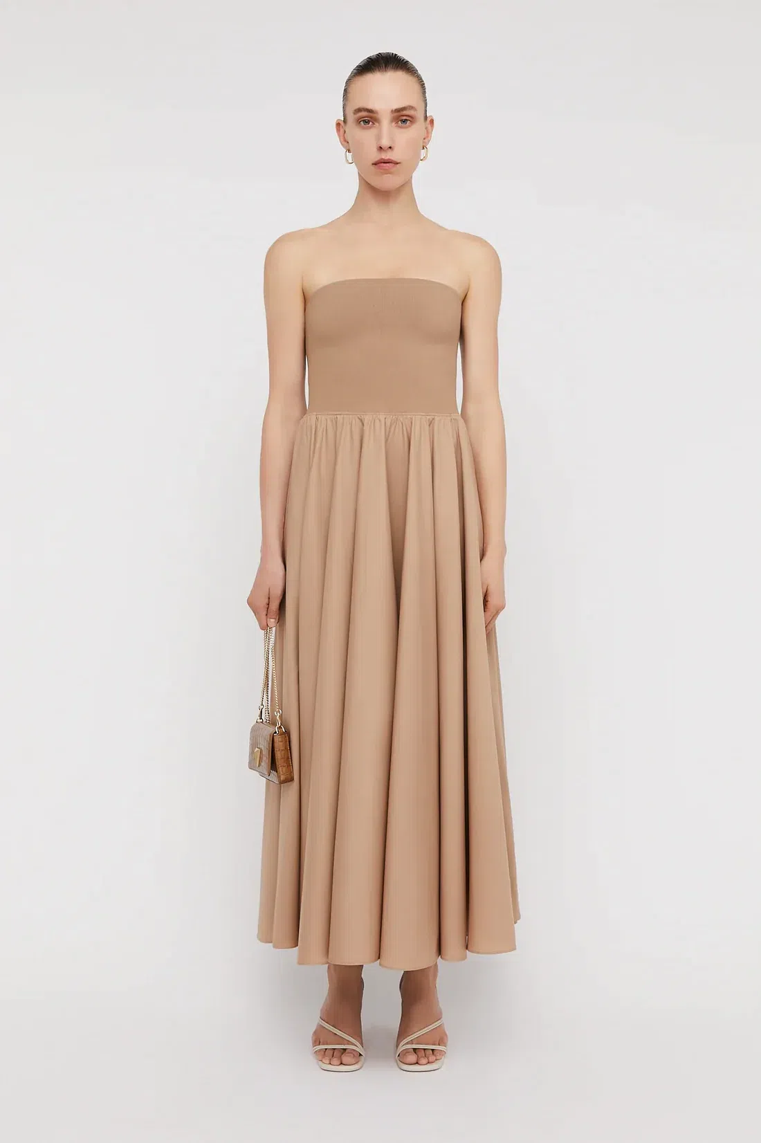 Scanlan Theodore Crepe Knit Cotton Strapless Dress Nude Size 8 - Image 1