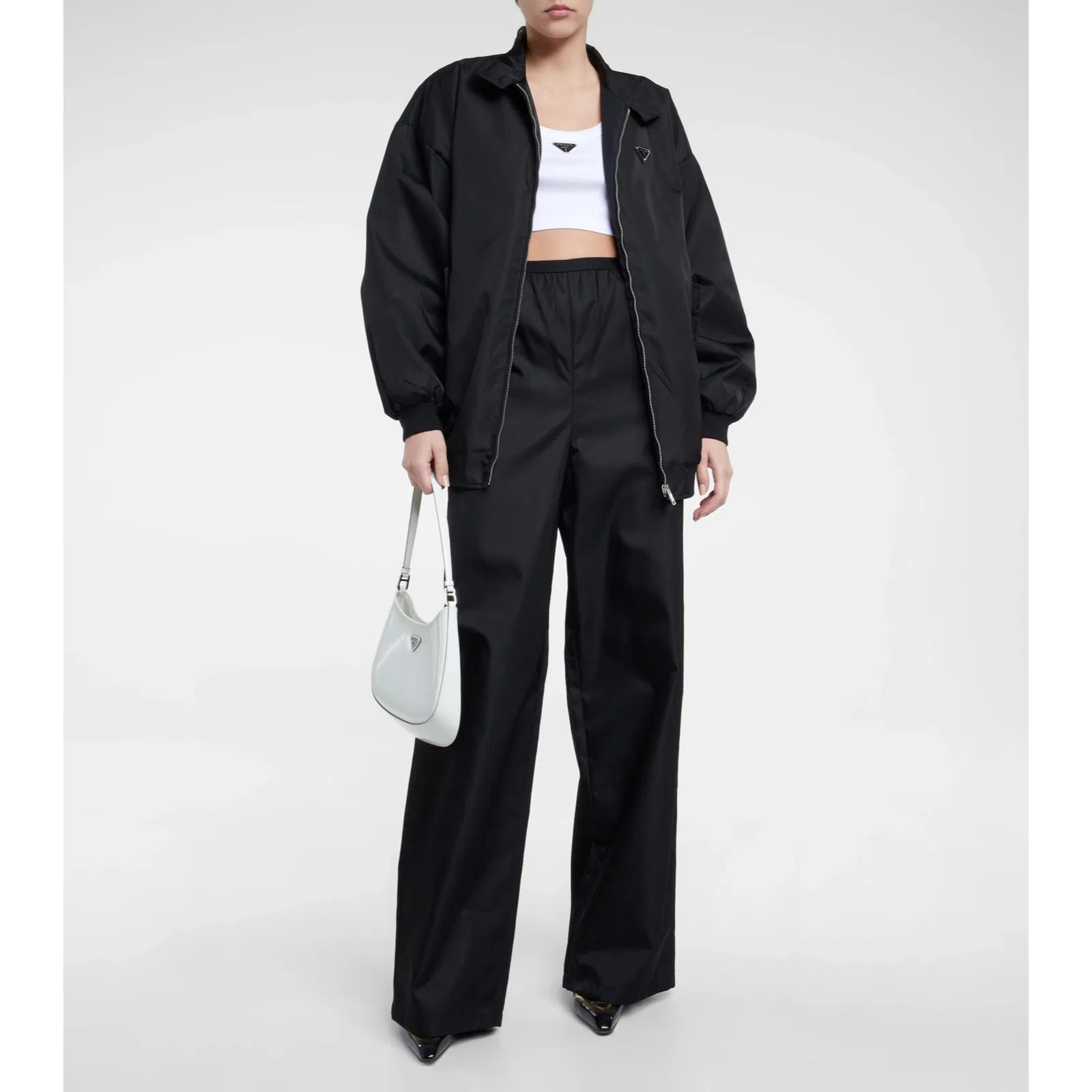 Prada Logo Cotton Jersey Crop Top White Size 8 - Image 3