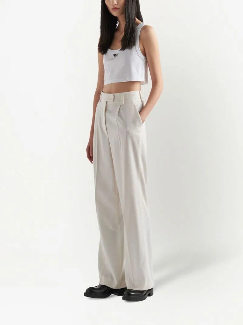 Prada Logo Cotton Jersey Crop Top White Size 8 - Image 2