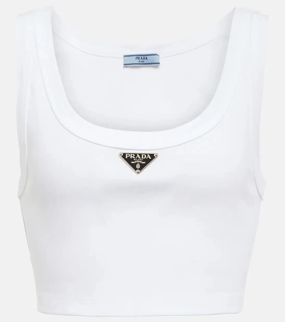 Prada Logo Cotton Jersey Crop Top White Size 8 - Image 4