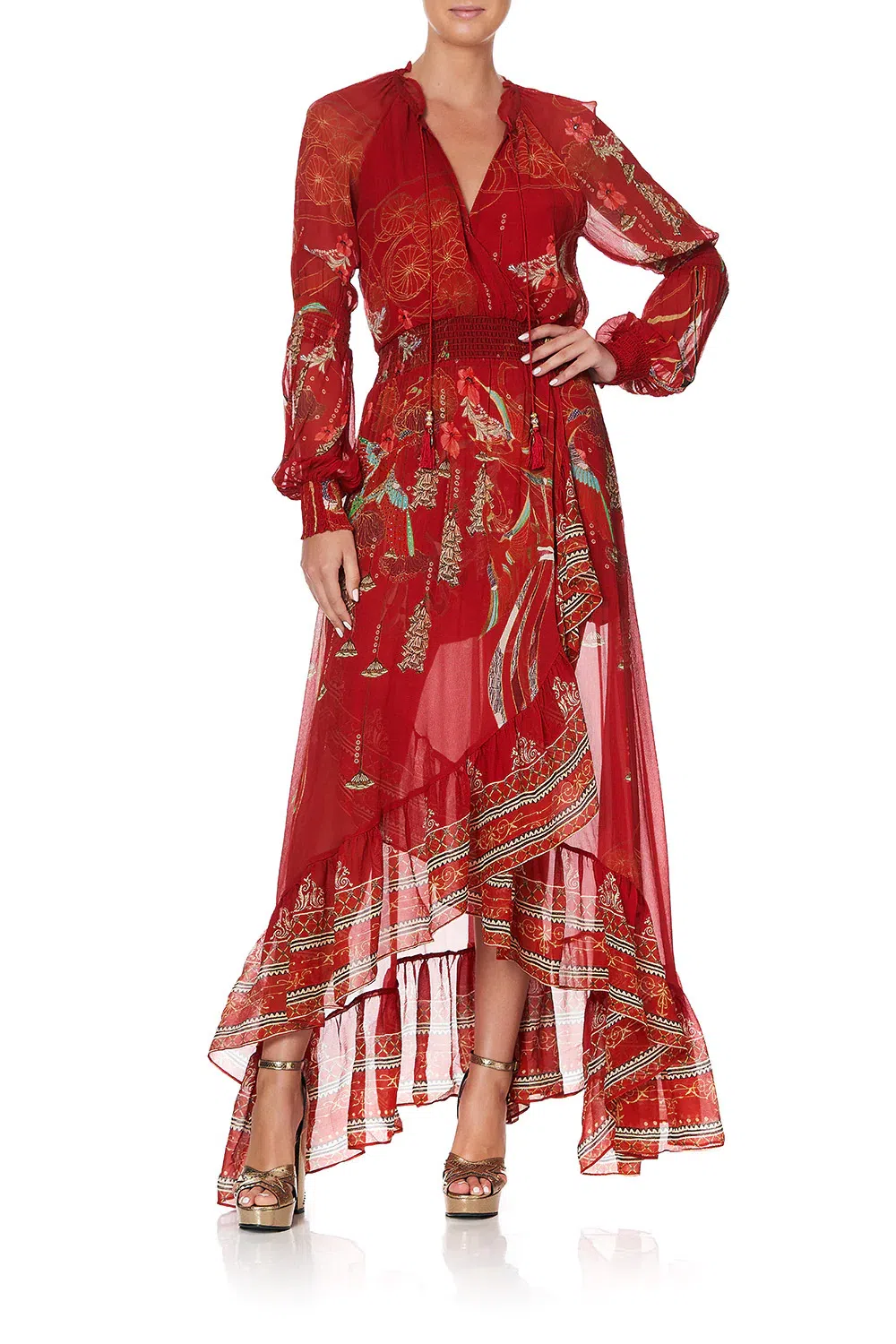 Camilla Blouson Sleeve Wrap Dress "Forbidden Fruit" Red Size XL / AU 16 - Image 1