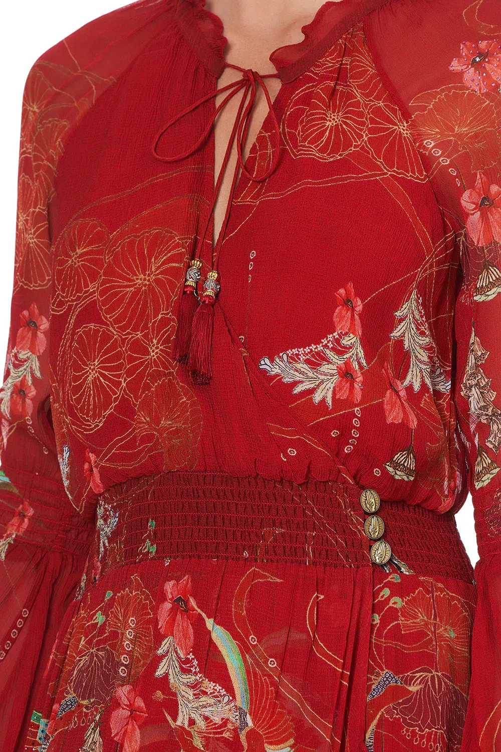 Camilla Blouson Sleeve Wrap Dress "Forbidden Fruit" Red Size XL / AU 16 - Image 5