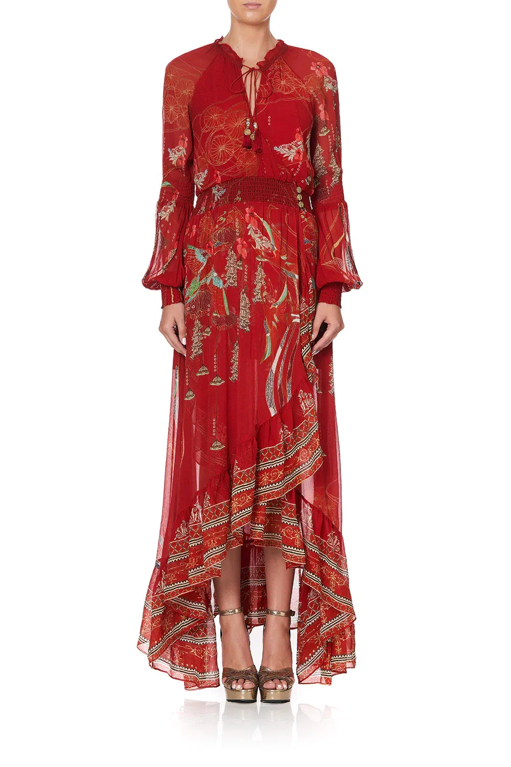 Camilla Blouson Sleeve Wrap Dress "Forbidden Fruit" Red Size XL / AU 16 - Image 3