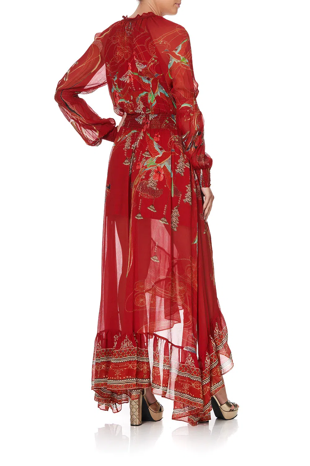Camilla Blouson Sleeve Wrap Dress "Forbidden Fruit" Red Size XL / AU 16 - Image 4
