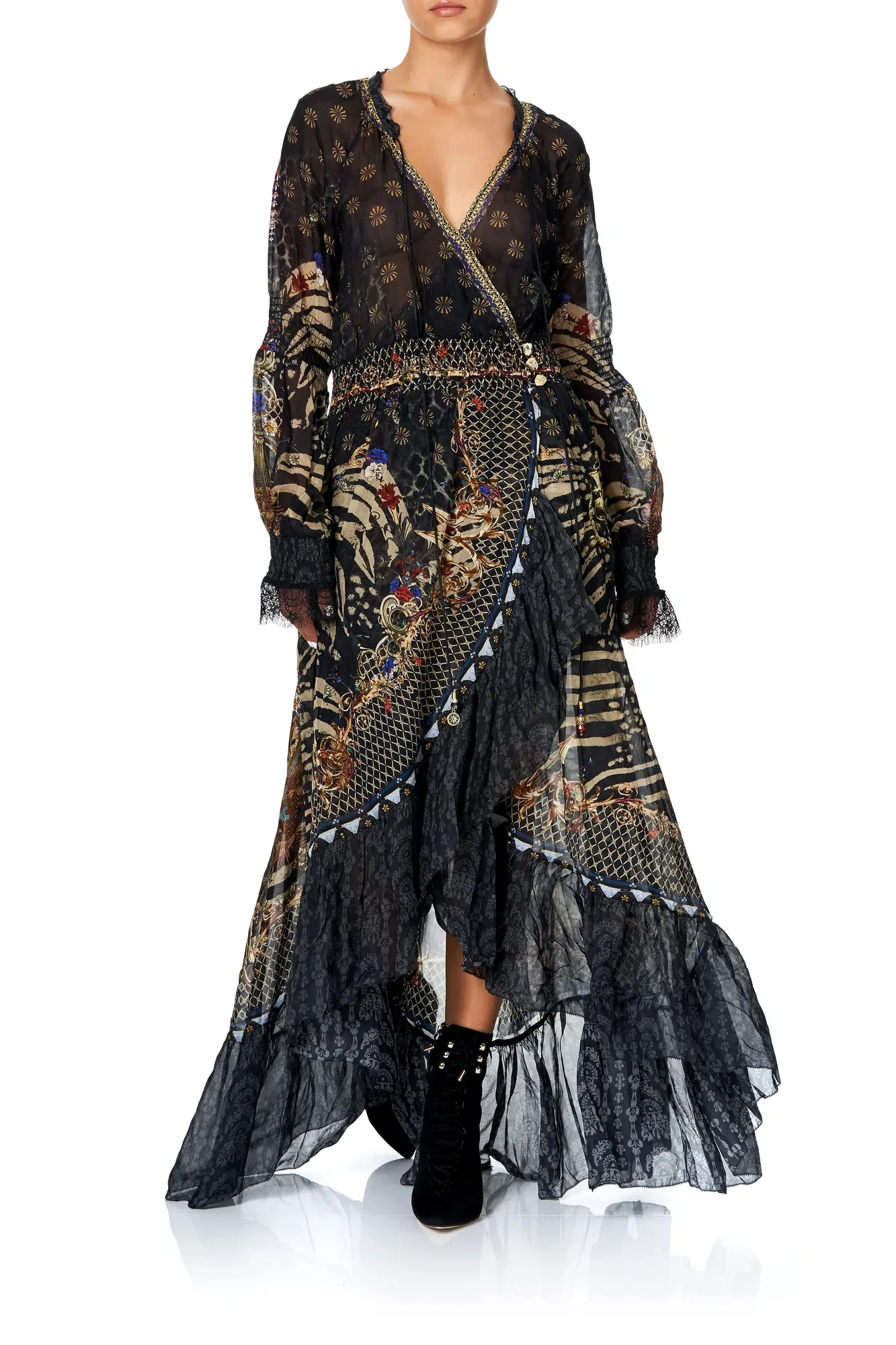 Camilla Blouson Sleeve Wrap Dress "The Night We Met" Print Black Size XXL / AU 18 - Image 1