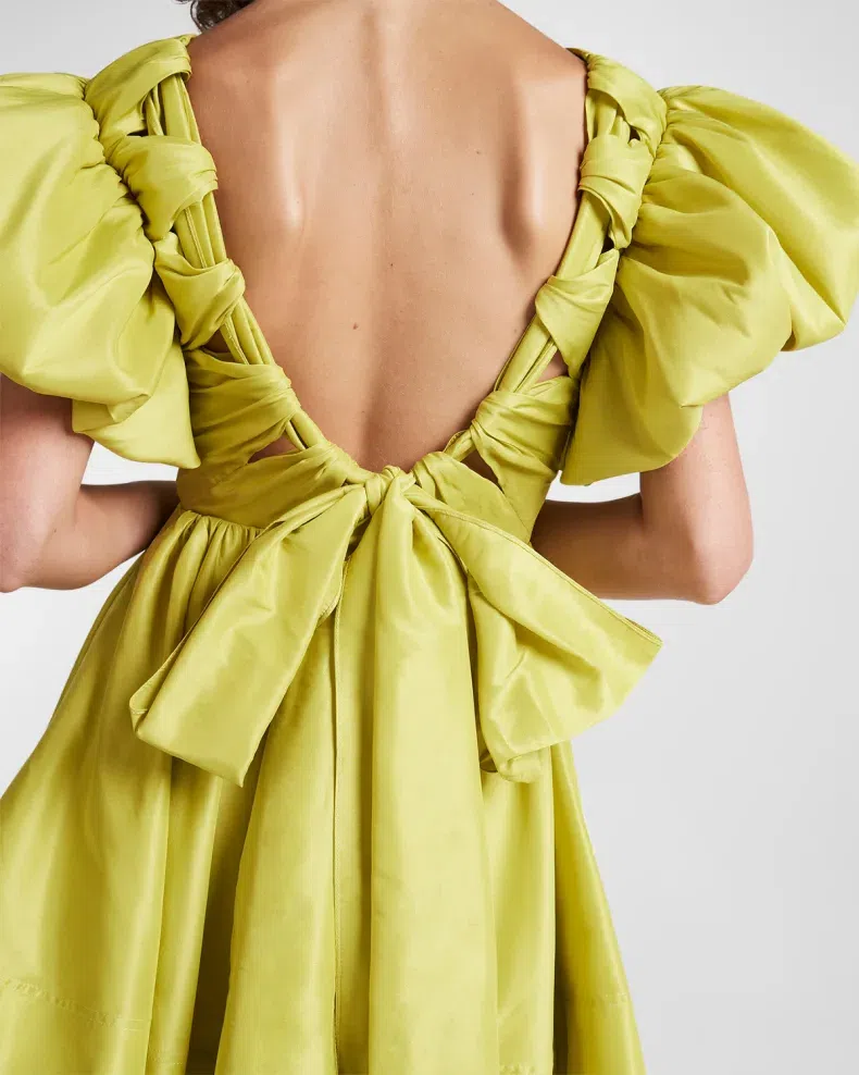 Aje Gretta Bow Back Puff Sleeve Mini Dress Green Size 10 - Image 4