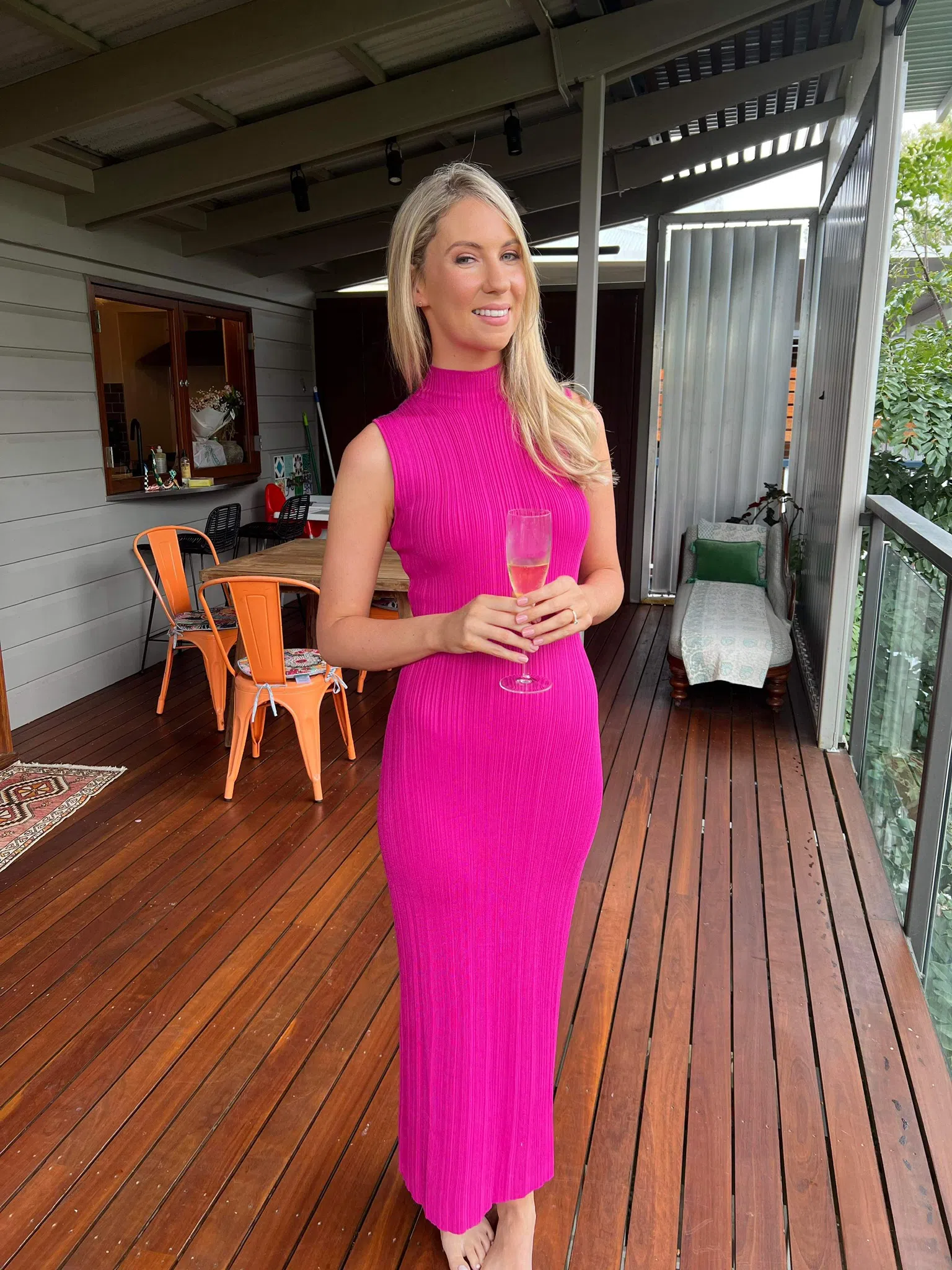 Kookai Raisa Funnel Midi Dress Fuchsia Size 38 / Au 10 - Image 2