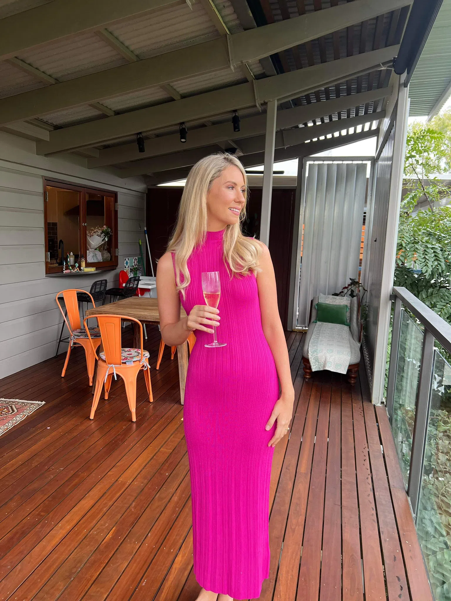 Kookai Raisa Funnel Midi Dress Fuchsia Size 38 / Au 10 - Image 3