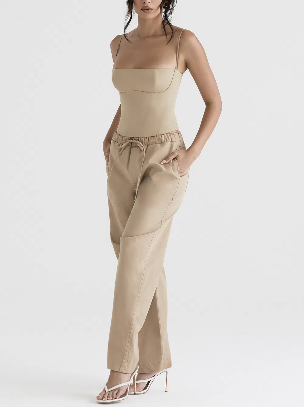 House of CB Audette Structured Corset and Luna Cargo Trousers Set Camel Size S / Au 8 - Image 1