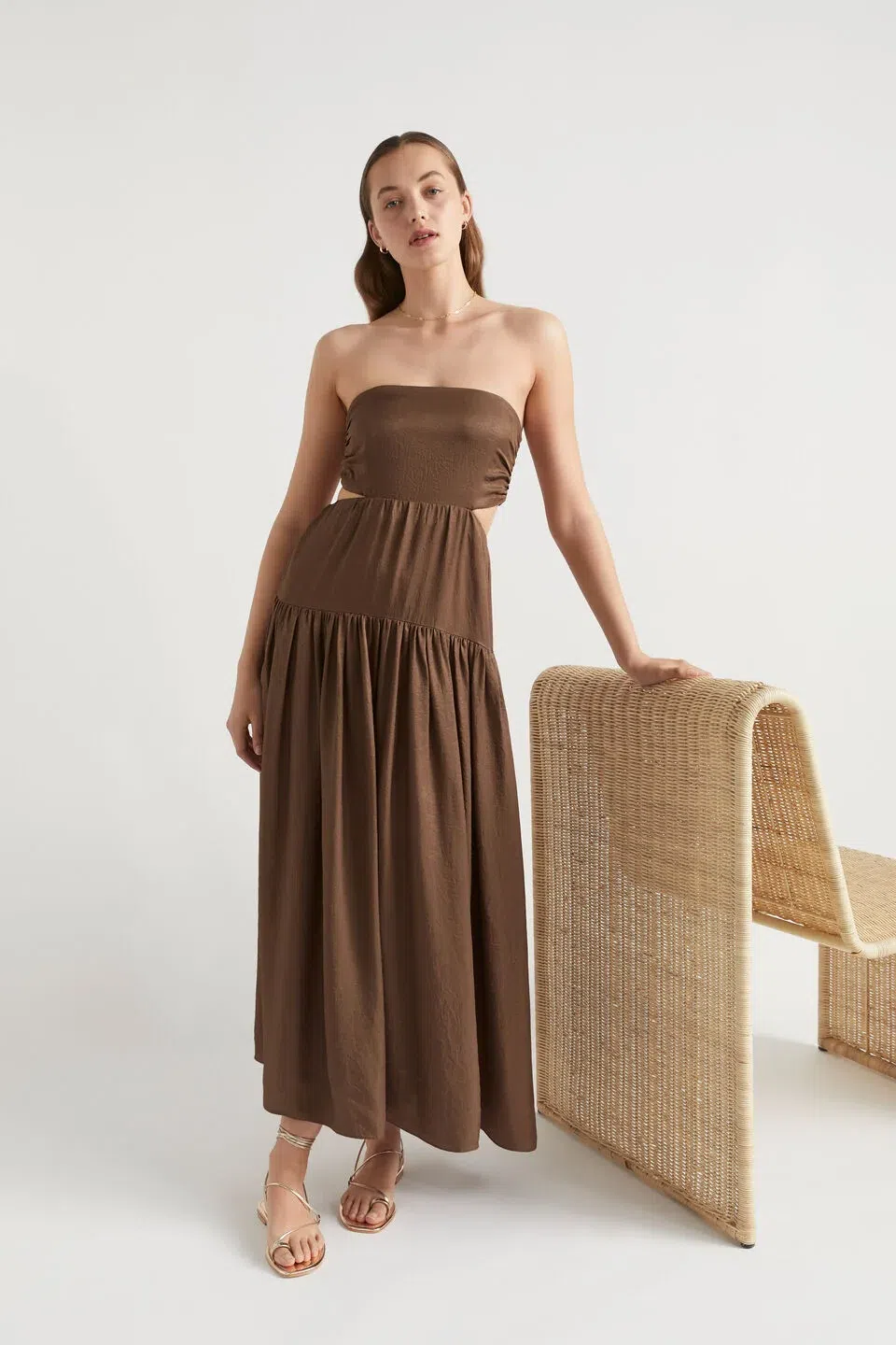 Seed Satin Cut Out Maxi Dress Brown Size 10 - Image 1