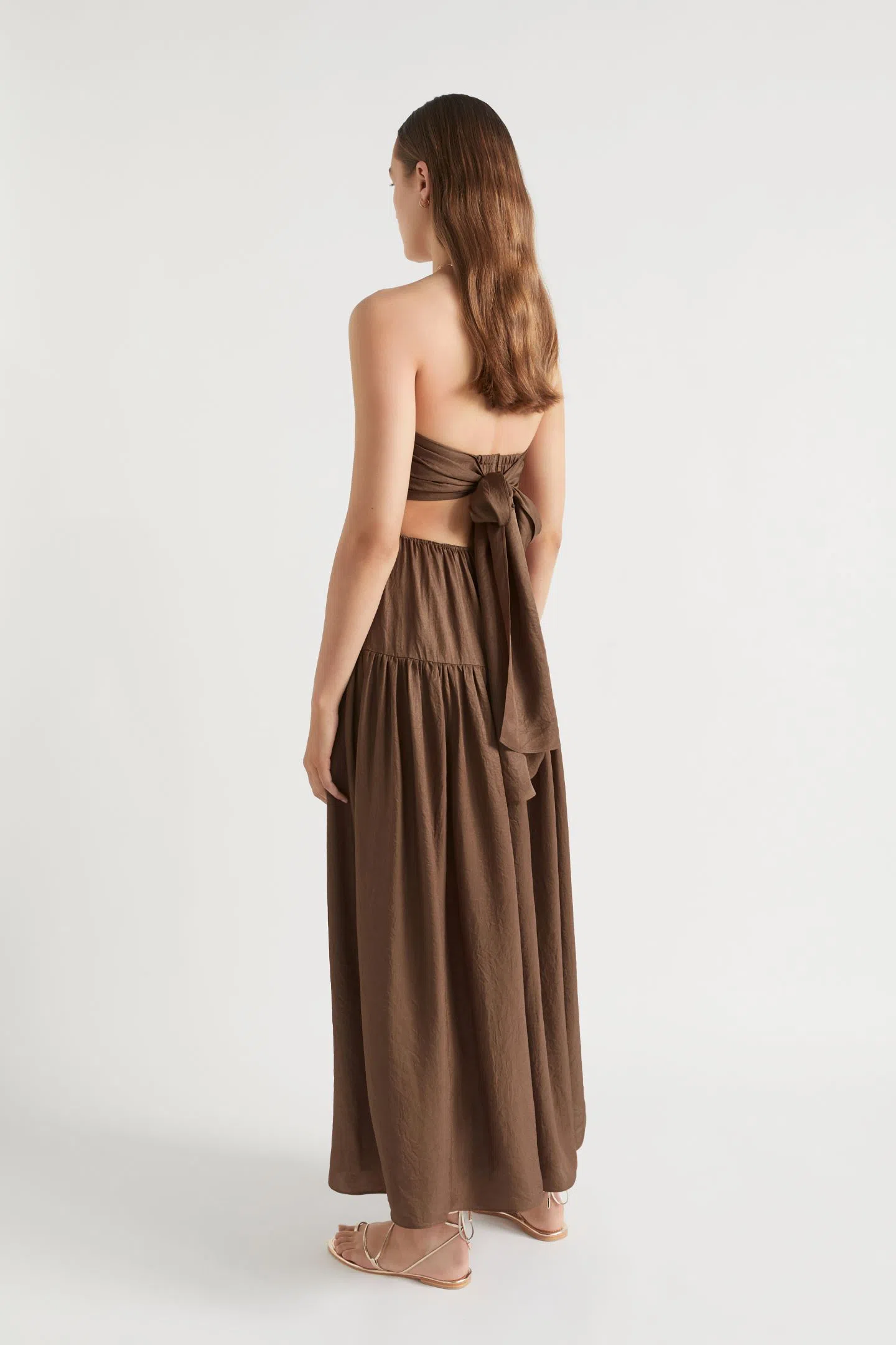 Seed Satin Cut Out Maxi Dress Brown Size 10 - Image 2