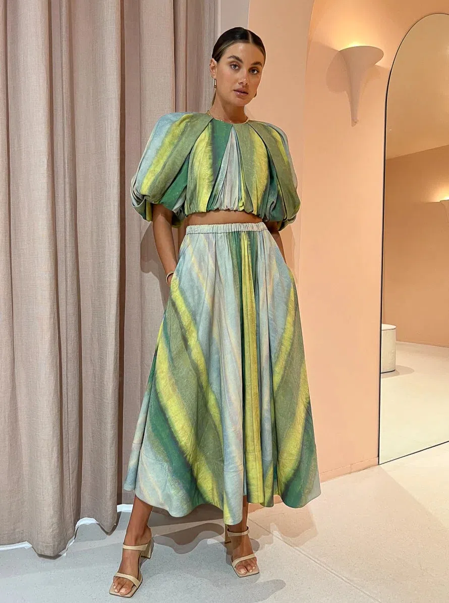 Acler Cumberland Top Green Multi Size 8 - Image 1