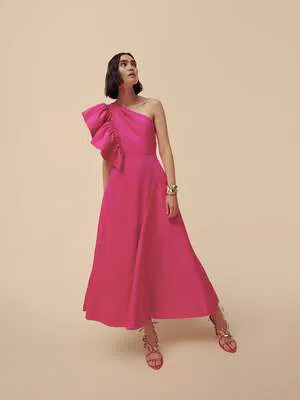 Aje Bonjour Asymmetric Midi Dress Fuchsia Pink Size AU 16  - Image 3