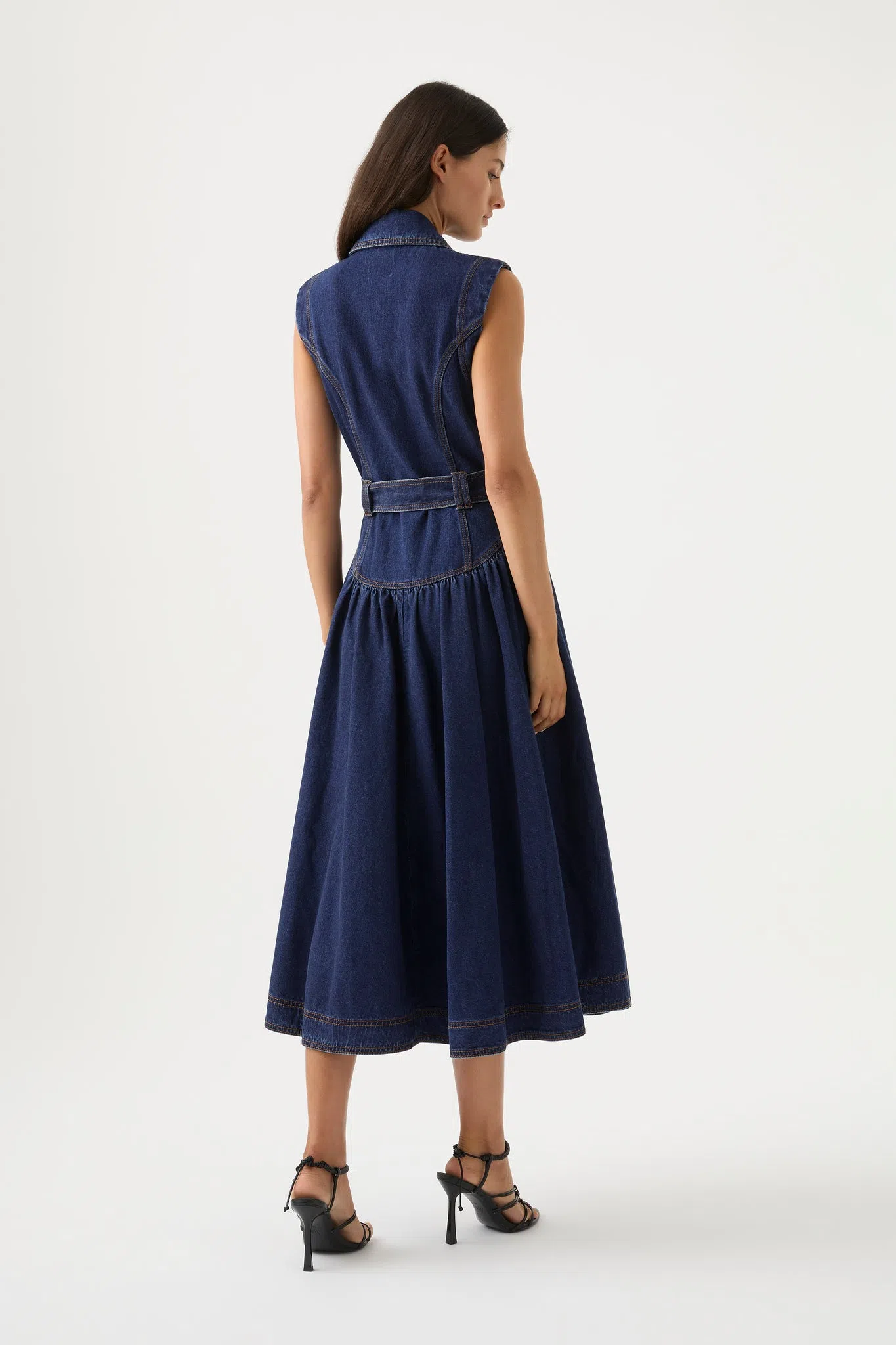 Aje Elena Belted Denim Midi Dress Blue Size 16  - Image 2