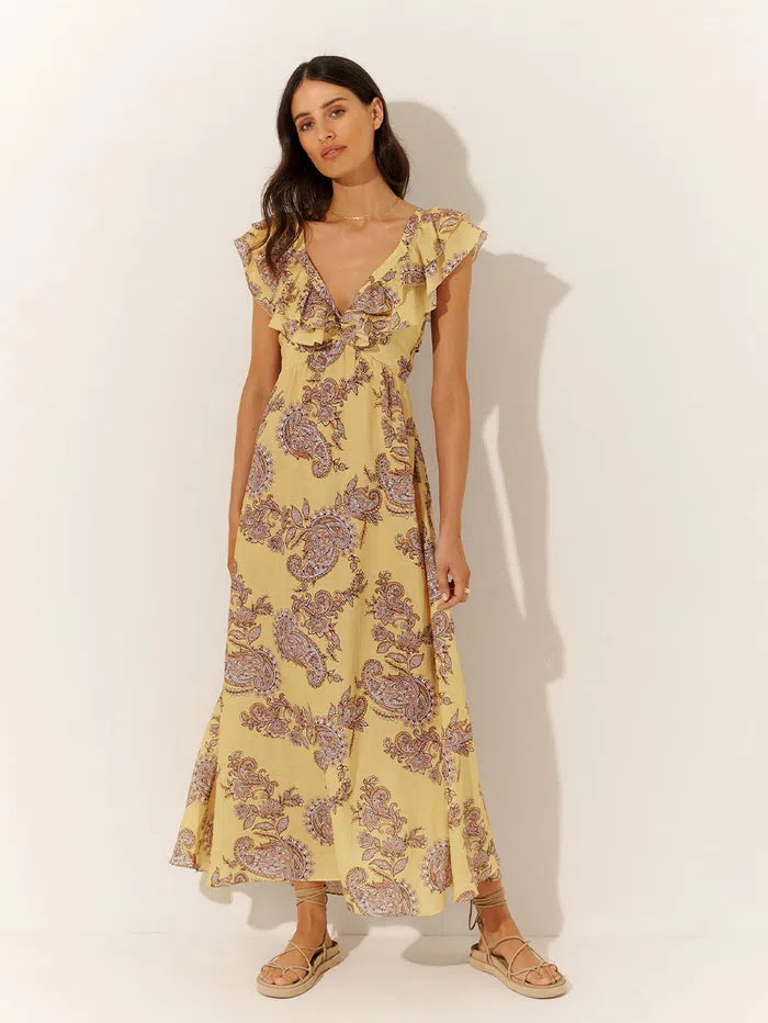 Kivari Natalya Ruffle Maxi Dress Yellow/Floral Size 16 - Image 1