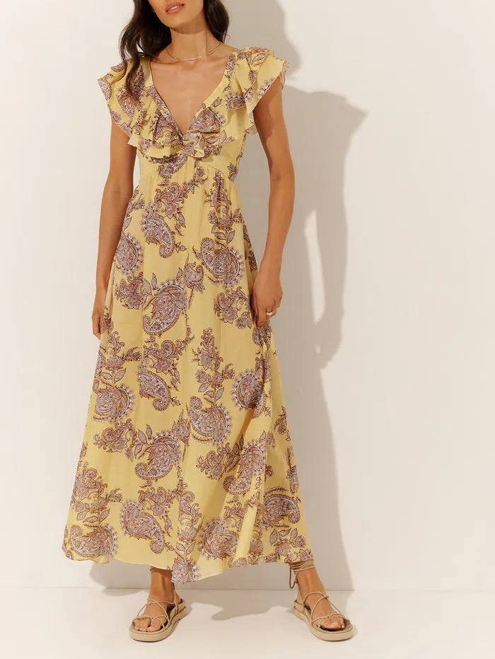 Kivari Natalya Ruffle Maxi Dress Yellow/Floral Size 16 - Image 2