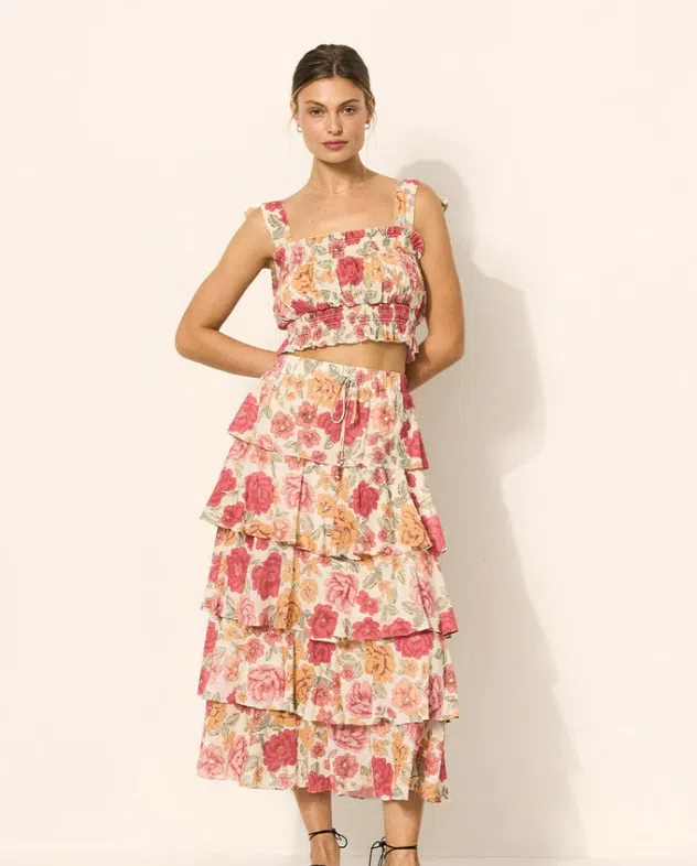 Kivari Camela Shirred Crop top and Maxi Skirt Floral Size 14 - Image 1