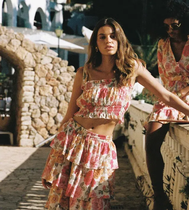 Kivari Camela Shirred Crop top and Maxi Skirt Floral Size 14 - Image 7