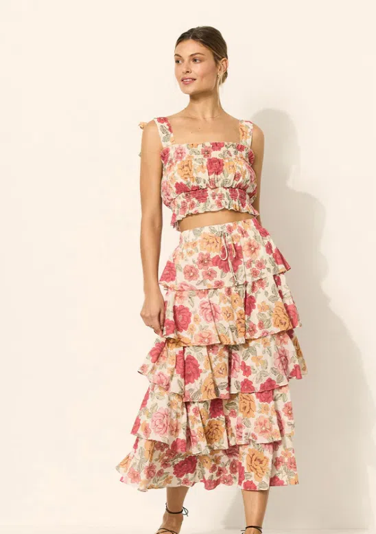 Kivari Camela Shirred Crop top and Maxi Skirt Floral Size 14 - Image 2