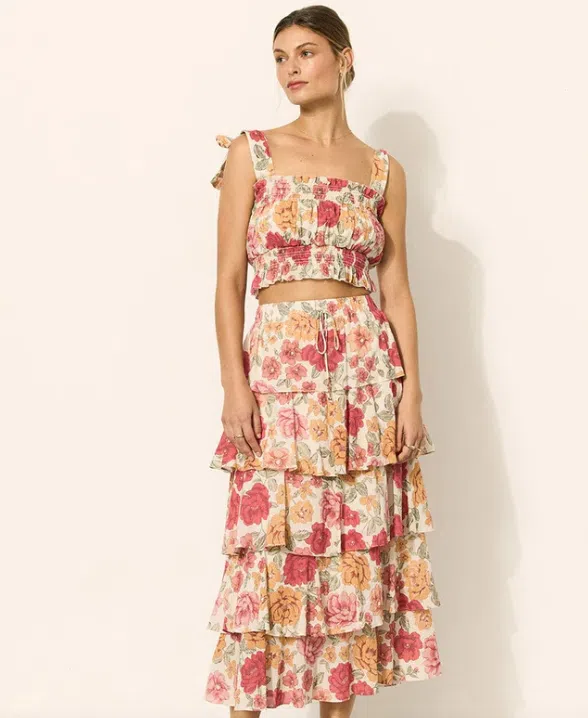 Kivari Camela Shirred Crop top and Maxi Skirt Floral Size 14 - Image 4