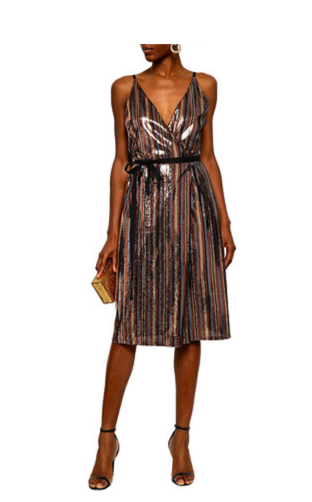 Robert Rodriguez Wrap Effect Striped Sequined Chiffon Dress Size 10 - Image 1