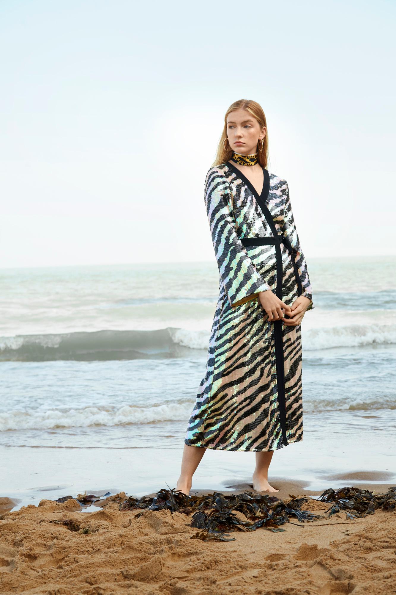 Rixo London Gigi Tiger Sequin Dress Midi Size 12 - Image 4