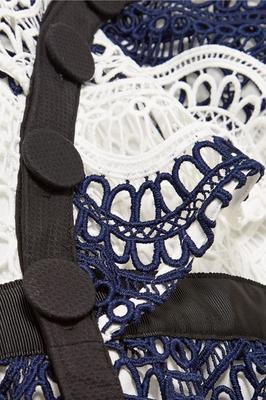 One Shoulder Striped Guipure Lace Mini Dress - Image 5